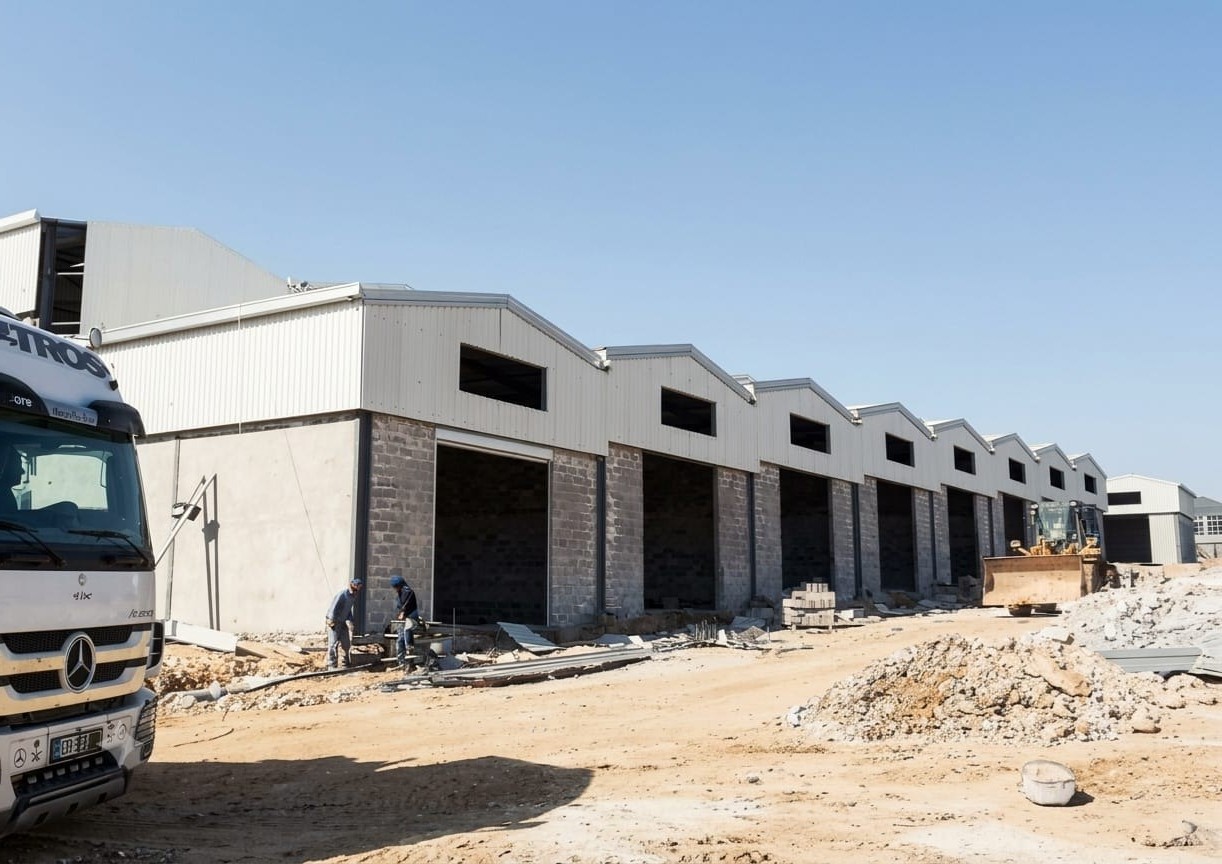 Completed white metal-clad industrial building handed over by E&M